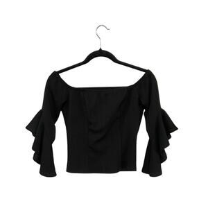 VTG Y2K Charlotte Russe Black Off The Shoulder Bell Sleeve Blouse Small Stretch